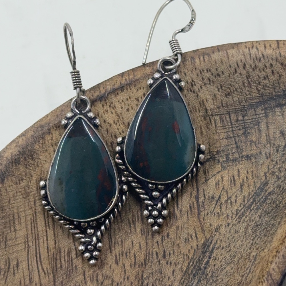 Bloodstone Teardrop Sterling Silver Earrings